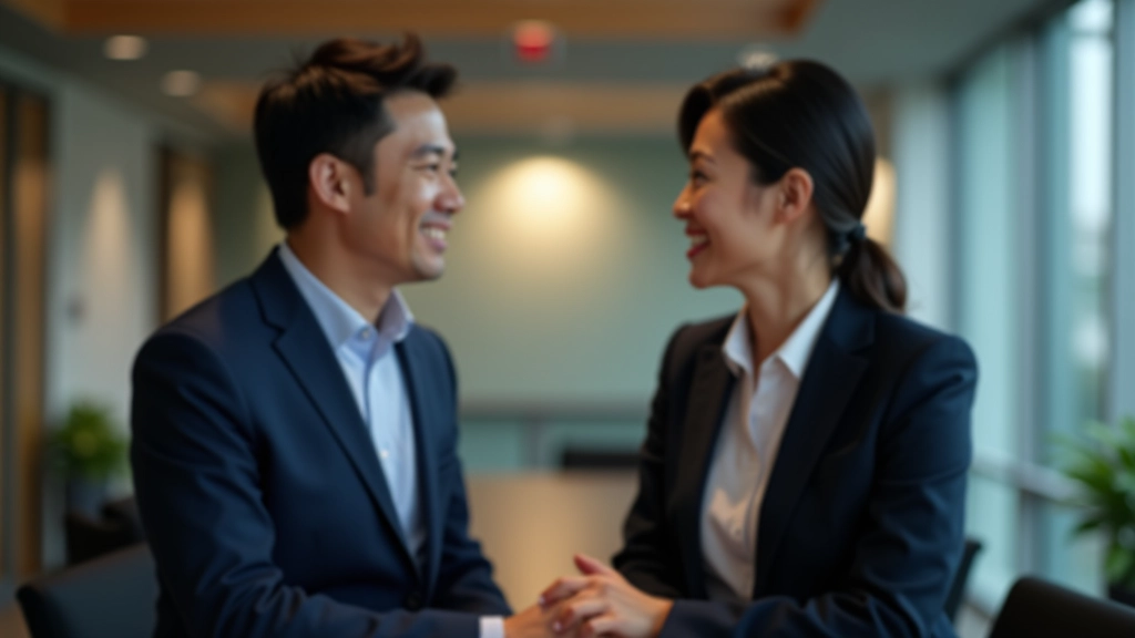 Close-up of two people having a genuine conversation, both engaged and nodding, professional office setting